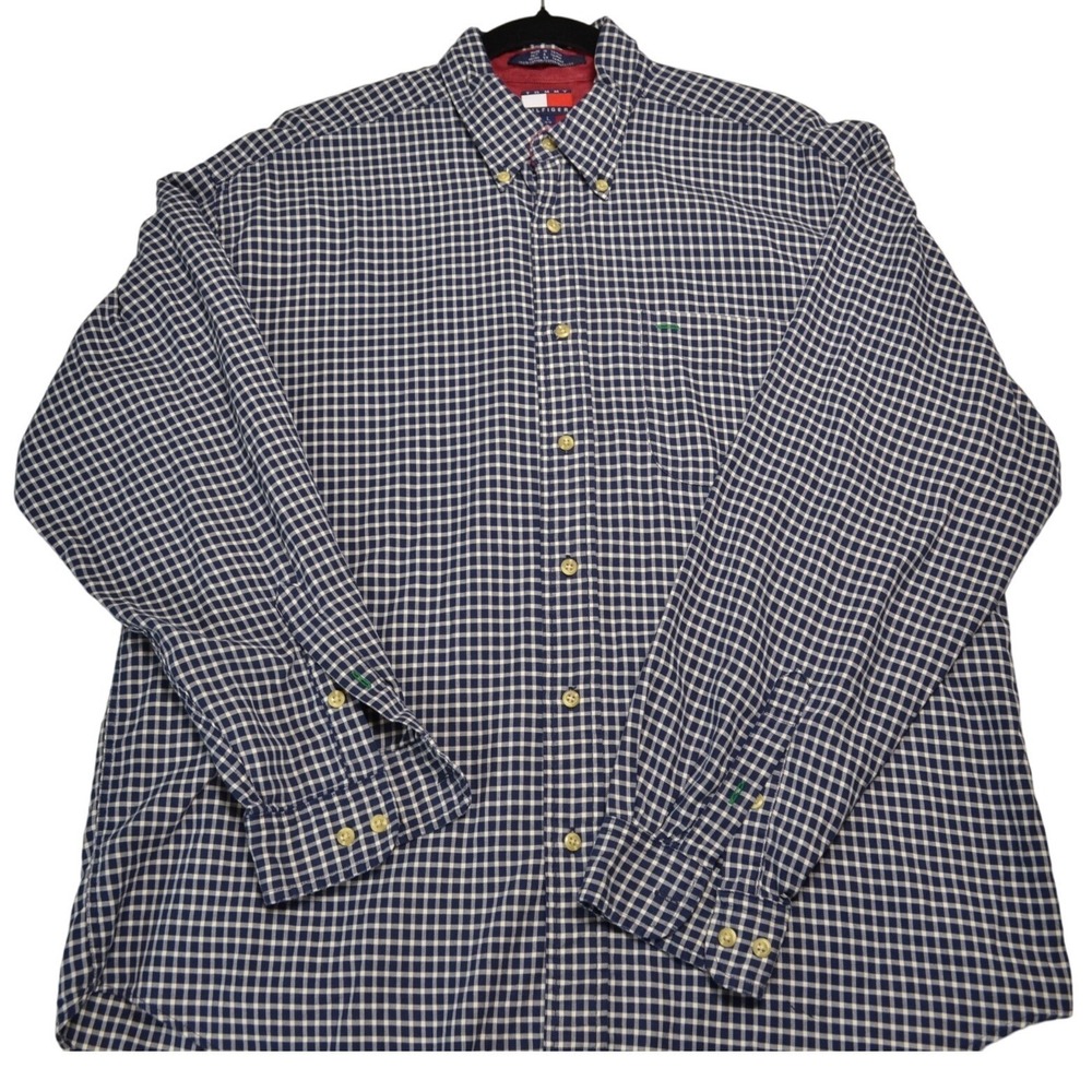 Vintage Tommy Hilfiger Men's Large Plaid Checkered Long Sleeve Button Down Shirt